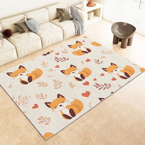 Kinderzimmer Teppich 160x230cm - Cartoon Fuchs BläTter Flanell Kurzflor Teppich für Schlafzimmer, Spielzimmer, Helle Farbe Weiche rutschfeste Teppich Waschmaschinenfest Teppiche Kinderzimmer Teppich 160x230cm - Cartoon Fuchs BläTter Flanell Kurzflor Teppich für Schlafzimmer, Spielzimmer, Helle Farbe Weiche rutschfeste Teppich Waschmaschinenfest Teppiche von Srigzcaly