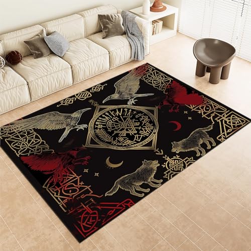 Kinderzimmer Teppich 180x240cm - Wikinger Poster Symbol Rabe Flanell Kurzflor Teppich für Schlafzimmer, Spielzimmer, Schwarz Weiche rutschfeste Teppich Waschmaschinenfest Teppiche Kinderzimmer Teppich 180x240cm - Wikinger Poster Symbol Rabe Flanell Kurzflor Teppich für Schlafzimmer, Spielzimmer, Schwarz Weiche rutschfeste Teppich Waschmaschinenfest Teppiche von Srigzcaly