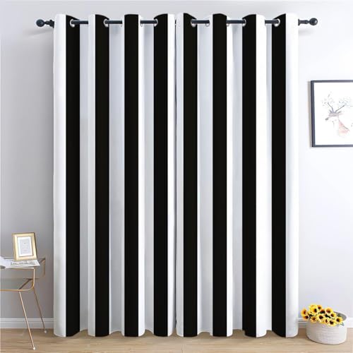Schwarz-Weiß Gestreiftes Design 150x166cm(BxH) Verdunkelungsvorhang Blickdichte Vorhänge Fensterdekoration Schwarz Und Weiß Vorhang Für Kinderzimmer Schlafzimmer Wohnzimmer von Srigzcaly