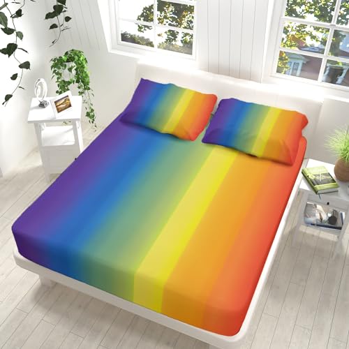 Spannbettlaken 90x200cm Regenbogen-Krawattenfarbe Spannbettlaken, Bunt Weiches Bettlaken Atmungsaktiv Mikrofaser Spannbetttücher mit Gummizug Tiefe Tasche 30 cm Mit 2 Kissenbezügen 80x80cm von Srigzcaly