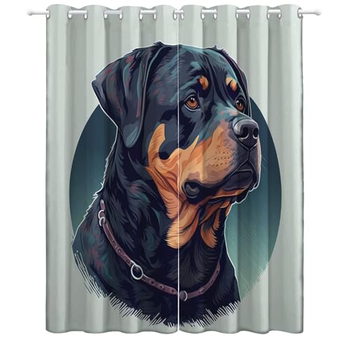 Srigzcaly 2 Paneele 3D Verdunkelungsvorhänge 150x166cm(BxH) Tierisches Rottweiler-Muster Vorhange Wärmedämmend, Geräuschreduzierend, Polyester Anti-Fade, für Kinderzimmer, Wohnzimmer, Multi von Srigzcaly