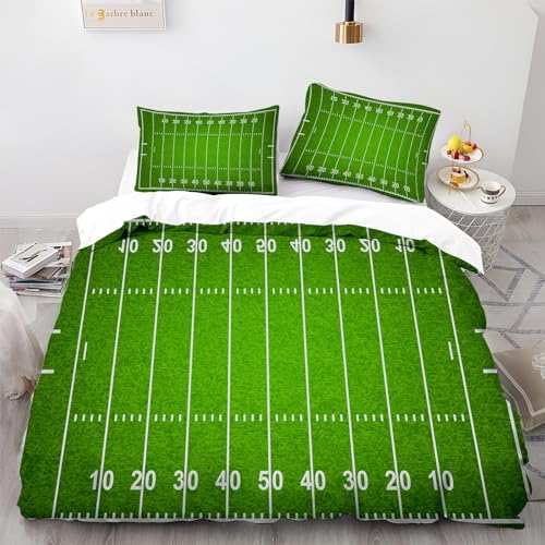 Srigzcaly American-Football-Spielfeld Bettwäsche 135x200cm 3teilig Bettbezug - Bettwäsche-Sets mit 2 Kissenbezug 80x80 cm, Bettbezug GrüN für Einzelbett mit Reißverschluss Weich Bügelfrei von Srigzcaly