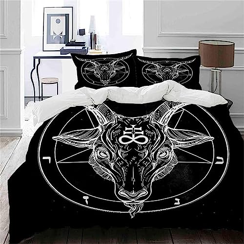 Srigzcaly Bettbezüge 135x200 Weiche Atmungsaktive Mikrofaser Set 3D Satan-Ziegen-Muster Bettbezug Kinder Erwachsener Zimmer Dekorativ Bettbezüge mit ReißVerschluss und 2 Kissenbezug 80x80 von Srigzcaly