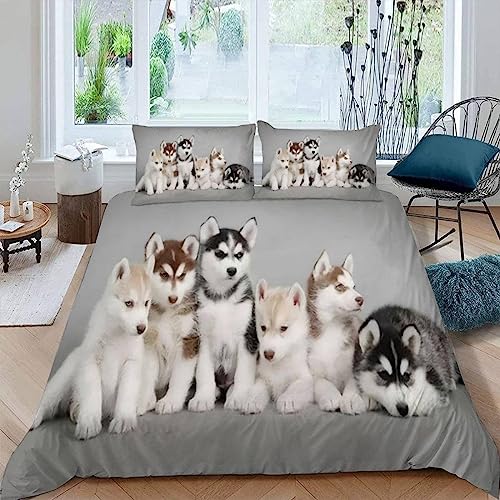 Srigzcaly Bettbezug Mikrofaser weich Allergien vorbeugen & ohne Bügeln 135 x 200cm Husky-SchoßHund Bettbezüge mit Reißverschluss Bettwäsche Set angenehm atmungsaktiv + 2 Kissenbezüge von Srigzcaly