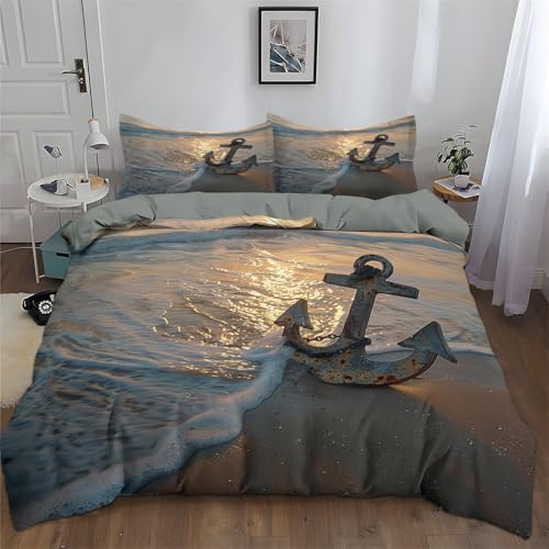 Srigzcaly Bettwäsche 155 x 220 cm Anker Strand Meer Bettbezug Atmungsaktives Leichtgewicht Mikrofaser mit 2 Kissenbezug, Mehrfarbig Bettwäsche Sets für Kinder Jugendliche Erwachsene von Srigzcaly