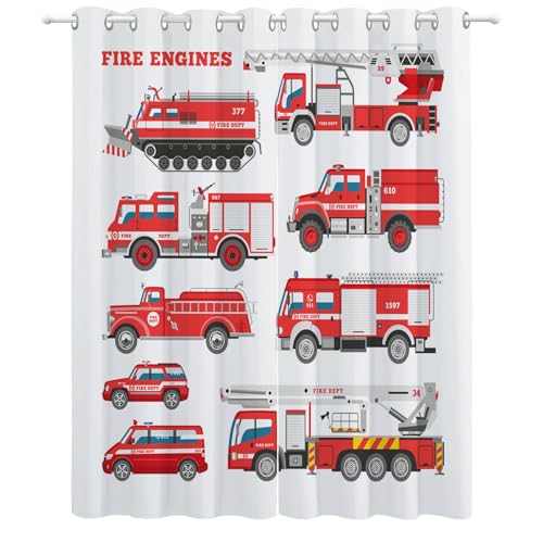 Srigzcaly Blickdichter Vorhang Mit Ösen 140X245 cm(BxH), Rotes Feuerwehrauto-Muster Verdunkelungsvorhang Waschbarer Polyester Vorhang, für Wohnzimmer Kinderzimmer Schlafzimmer Küche Vorhangdekoration von Srigzcaly