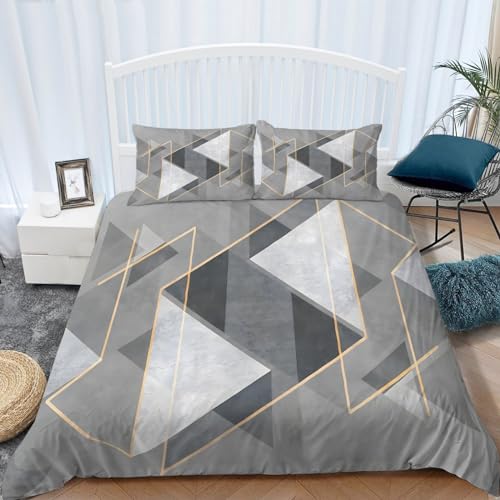 Srigzcaly Geometrisches Design Grau Bettbezug 155x220cm, Weiche Kuschelige Bügelfrei Mikrofaser Bettwäsche Set 3teilig, mit Reißverschluss + 2 Kissenbezug 80x80cm Für Kinder Jugendliche Erwachsene von Srigzcaly