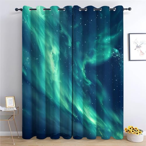 Srigzcaly GrüNe Polarlichter 150x166cm(BxH) Verdunkelungsvorhang Blickdichte Vorhänge Fensterdekoration Aurora-Farbe Vorhang Für Kinderzimmer Schlafzimmer Wohnzimmer von Srigzcaly