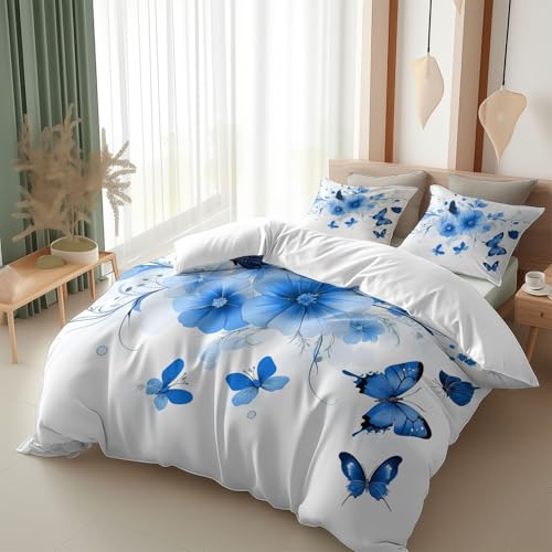 Srigzcaly Insekt Schmetterling Blume Bettbezug 155X220 cm Weiß Bettwäsche Set Weich Mikrofaser, Atmungsaktiv & Antiallergisch Mit Reißverschluss & 2 Kissenbezug 80X80Cm von Srigzcaly