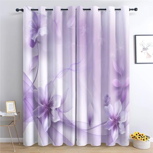 Srigzcaly Kinder Vorhänge Blickdicht Gardinen Thermovorhang 220x215cm(BxH) LuxuriöSe Florale Textur Ösenschal Vorhänge, Lila Verdunklungsvorhang für Büros Wohnzimmer Schlafzimmer Kinderzimmer, 2pcs von Srigzcaly