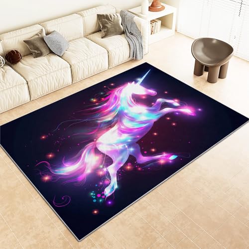 Srigzcaly Kurzflor Rechteck Teppich Wohnzimmer 80x150cm Fantasie Einhorn Dunkel Waschbarer Teppich für Mädchen Junge Schlafzimmer, Dunkel Kinderzimmer Flauschig rutschfest Teppiche Srigzcaly Kurzflor Rechteck Teppich Wohnzimmer 80x150cm Fantasie Einhorn Dunkel Waschbarer Teppich für Mädchen Junge Schlafzimmer, Dunkel Kinderzimmer Flauschig rutschfest Teppiche von Srigzcaly