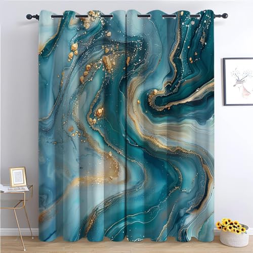 Srigzcaly Marmor DunkelgrüNe Textur Verdunkelungsvorhang 2er Set 280x245cm(BxH) Mehrfarbig Gardine Polyester für Schlafzimmer Kinderzimmer Wohnzimmer Dekoration von Srigzcaly