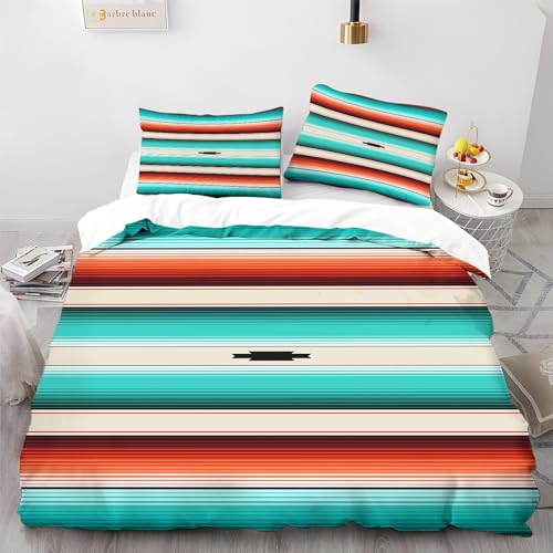 Srigzcaly Mexikanische Streifen Bettwäsche 200x220cm 3teilig Bettbezug - Bettwäsche-Sets mit 2 Kissenbezug 80x80 cm, Bettbezug Farbe für Doppelbett mit Reißverschluss Weich Bügelfrei von Srigzcaly