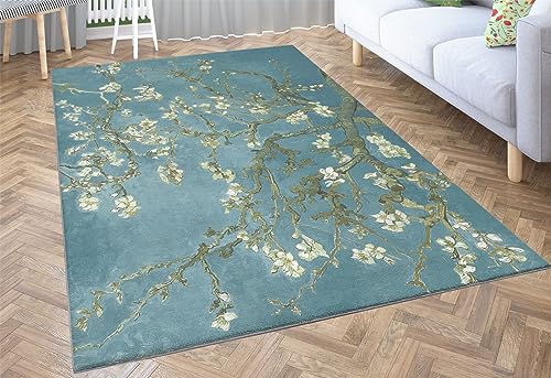 Srigzcaly Superweiche rutschfeste Fusselfreie Teppich 80x150cm, Waschbare Teppiche Herbstpflanze AprikosenblüTe Hypoallergene Flanell Teppich für Schlafzimmer Kinderzimmer Wohnzimmer von Srigzcaly