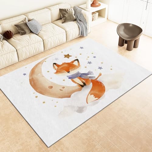 Srigzcaly Superweicher Teppich kinderzimmer 160x230cm Aquarellmalerei Fuchs Mond Antirutsch Teppich Schlafzimmer-Rechteckteppich, Weiß Wohnzimmer-Teppich Balkon-Bodenmatte kinderteppich Srigzcaly Superweicher Teppich kinderzimmer 160x230cm Aquarellmalerei Fuchs Mond Antirutsch Teppich Schlafzimmer-Rechteckteppich, Weiß Wohnzimmer-Teppich Balkon-Bodenmatte kinderteppich von Srigzcaly