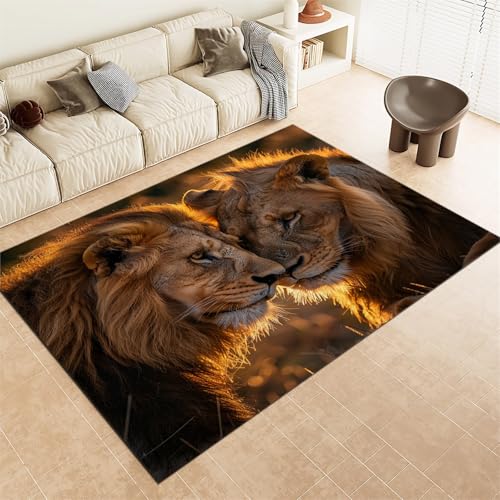 Srigzcaly Superweicher Teppich kinderzimmer 80x150cm Tierischer Brauner LöWe Antirutsch Teppich Schlafzimmer-Rechteckteppich, Braun Wohnzimmer-Teppich Balkon-Bodenmatte kinderteppich von Srigzcaly