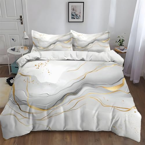 Srigzcaly Surreal Goldene Linie Marmor 200x200 cm Bettwäsche Set mit Reißverschluss Weiß für Jungen Mädchen Mikrofaser Betten Set, Bettbezug mit 2 Kissenbezug Srigzcaly Surreal Goldene Linie Marmor 200x200 cm Bettwäsche Set mit Reißverschluss Weiß für Jungen Mädchen Mikrofaser Betten Set, Bettbezug mit 2 Kissenbezug von Srigzcaly