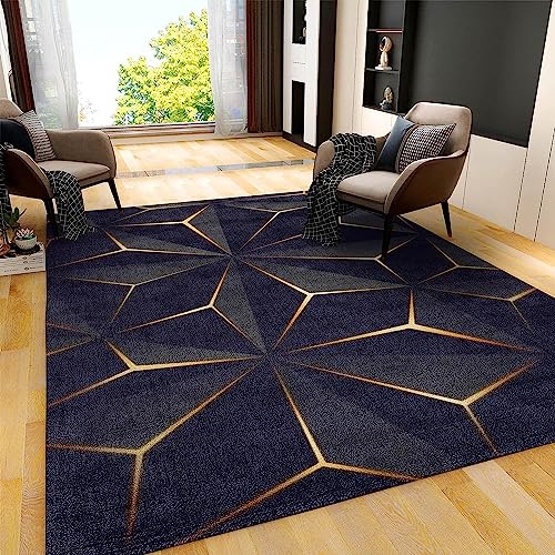 Srigzcaly Teppich Wohnzimmer, Teppiche rutschfest Waschbar in Outdoor 120 X 170 cm Dreidimensionales Geometrisches Schwarz-Gold-Design Teppiche Kurzflor mit Teppich für Schlafzimmer Wohnzimmer von Srigzcaly