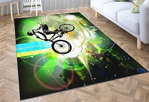 Srigzcaly Teppich Wohnzimmer, Teppiche rutschfest Waschbar in Outdoor 120 X 170 cm Sportstil - Fahrrad Teppiche Kurzflor, Hypoallergene Flanell Teppich für Schlafzimmer Kinderzimmer von Srigzcaly