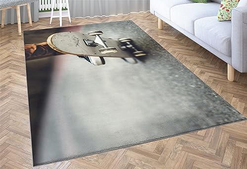 Srigzcaly Teppich Wohnzimmer, Teppiche rutschfest Waschbar in Outdoor 60 X 90 cm Sport-Skateboard-Thema Teppiche Kurzflor, Hypoallergene Flanell Teppich für Schlafzimmer Kinderzimmer von Srigzcaly