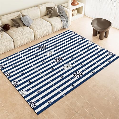 Srigzcaly Teppich rutschfeste für Wohnzimmer Esszimmer, Streifen Mit Maritimem Motiv Dekor Teppich für Schlafzimmer Kinderzimmer - Blau Kurzflor Flanell Teppiche Pflegeleicht Waschbare 80x150cm Srigzcaly Teppich rutschfeste für Wohnzimmer Esszimmer, Streifen Mit Maritimem Motiv Dekor Teppich für Schlafzimmer Kinderzimmer - Blau Kurzflor Flanell Teppiche Pflegeleicht Waschbare 80x150cm von Srigzcaly