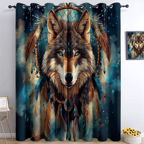 Srigzcaly Vorhang Blickdicht mit Ösen Majestätischer Wolf-Traumfänger Verdunkelungsvorhang Wohnzimmer 220x215 cm Dunkelblau Polyester Schallschutz Gardinen für Kinderzimmer Schlafzimmer Dekoration Srigzcaly Vorhang Blickdicht mit Ösen Majestätischer Wolf-Traumfänger Verdunkelungsvorhang Wohnzimmer 220x215 cm Dunkelblau Polyester Schallschutz Gardinen für Kinderzimmer Schlafzimmer Dekoration von Srigzcaly