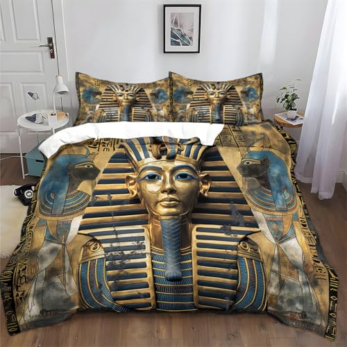 Srigzcaly äGyptisches Pharao Relief 155 x 220 cm Bettwäsche Set mit Reißverschluss Gold für Jungen Mädchen Mikrofaser Betten Set, Bettbezug mit 2 Kissenbezug Srigzcaly äGyptisches Pharao Relief 155 x 220 cm Bettwäsche Set mit Reißverschluss Gold für Jungen Mädchen Mikrofaser Betten Set, Bettbezug mit 2 Kissenbezug von Srigzcaly