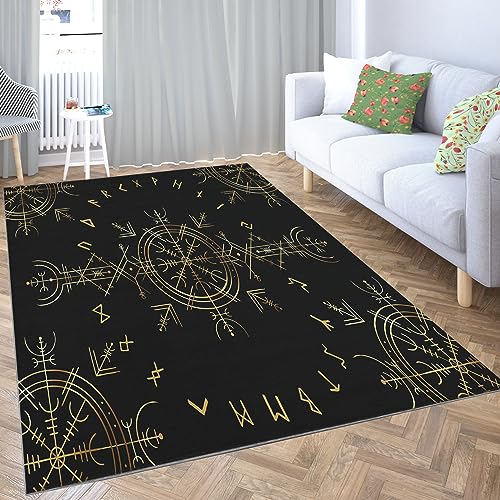 Sternbildkarte In Schwarz Und Gold Kinderzimmer Teppich 60x90cm - Flanell Kurzflor Teppich für Wohnzimmer, Schlafzimmer, Spielzimmer, Outdoor - Weiche rutschfeste Teppich Waschbar Teppiche von Srigzcaly