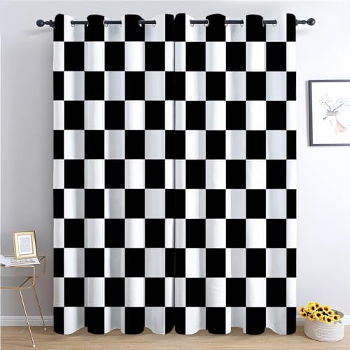 Srigzcaly Geometrisches Schachbrettmuster Verdunkelungsvorhang Waschbarer Polyester Vorhang, 280x245cm(BxH) Vorhangdekoration für Wohnzimmer Kinderzimmer Küche Einfach von Srigzcaly