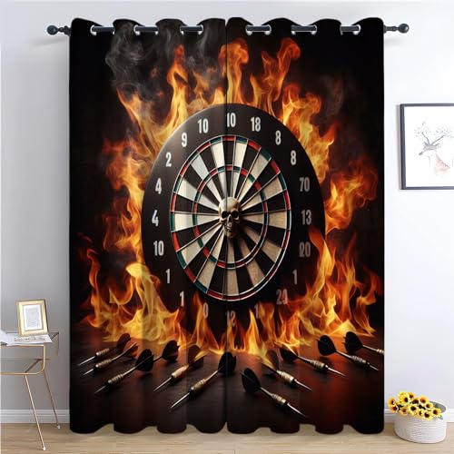 Wohnzimmer Vorhang Blickdicht ösen Vorhänge 2er Set Größe:2X B110 x H215cm - Flame Darts Roulette-Thema Waschbarer Polyester Vorhang für Kinderzimmer & Schlafzimmer, Schwarz von Srigzcaly