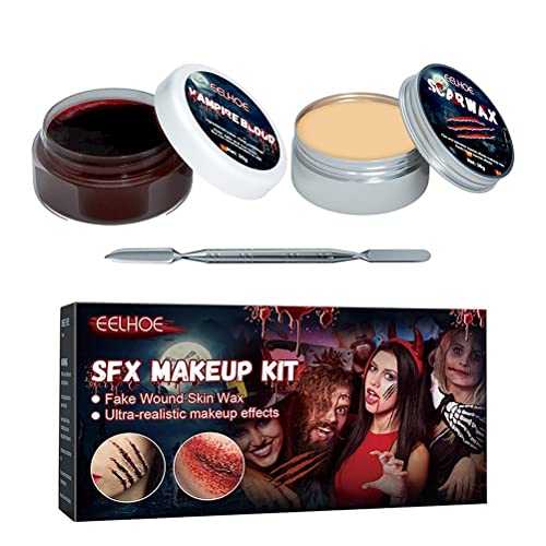 Srliya Blood Fake 12 * 6 * 4 Halloween Scar Wax Fake Blood Gel Kit Makeup Skin Wax Special Effects Halloween Stage Fake Wound Molding Narbe mit Spachtel von Srliya