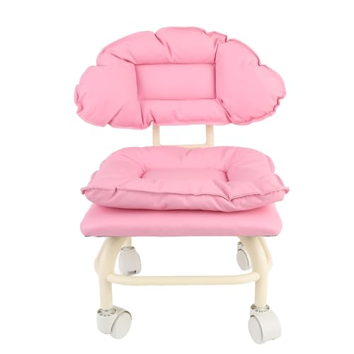 Pink Rolling Stool mit Rückenlehne 360 ​​° Drehstuhl auf Rädern, Ergonomischem Pu -Kissen, Verstellbare Höhe für Heim-/Büro/Salon (inklusive Werkzeuge und Zubehör) von Srliya