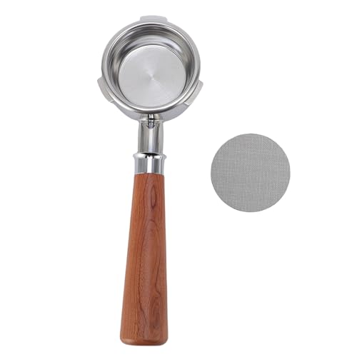 Srliya 58 Mm Bodenloser Portafilter Fit für Petrus Coffee Machine 3 Ohren Bodenloser Portafilter mit Festem Holzgriff Pucksbildschirm von Srliya