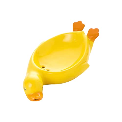 Srliya Badezimmer-Seifenschale, Enten-Seifenhalter, Keramik-Enten-Seifenbox-Organizer, Kreative Keramik-Seifenschale mit Abfluss, Love The Duck-Form-Seifenhalter, von Srliya