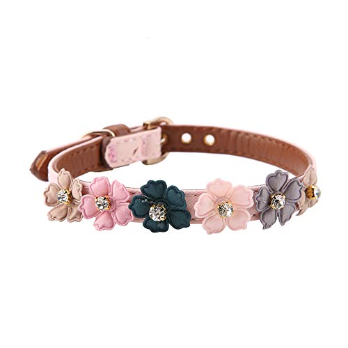 Srliya Blumen mit Fliege, Verstellbares Haustierkragen für Katzen und Kleine Mittelgroße Hunde, Schöne und Bequeme PU -Lederhundkragen für Tägliche Dekor oder Party Zeigen (Rosa #01) von Srliya