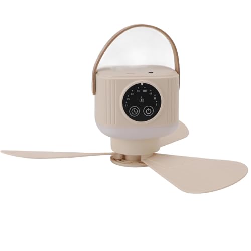 Srliya Camping Deckenventilator USB -Deckenlüfter mit Leichter 4 -Geschwindigkeits -Timing -Funktion 7200mAh Batterie Fernbedienung Camping Deckenventilator für Outdoor -Zelt (Beige) von Srliya