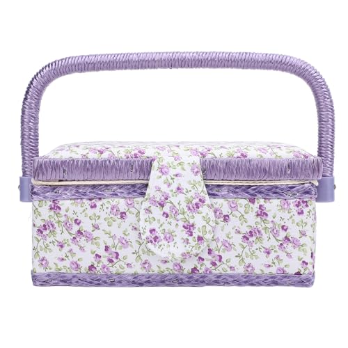 Srliya Näh-Aufbewahrung Skorb Tragbar mit Doppels Chicht Design, Handarbeiten Werkzeug Organizer für Scheren Schläuche Nadeln Spulen, Stilvolles Blumen Gewebe, Polyester-Kunststoff von Srliya