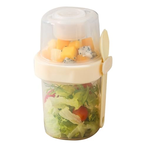 Srliya Salat Shaker Cup Doppelschicht Tragbares Milch Gemüse Obst -Salat -Lagerbehälter mit Deckel und Löffel für das Büro Im Freien Im Freien (Creme) von Srliya