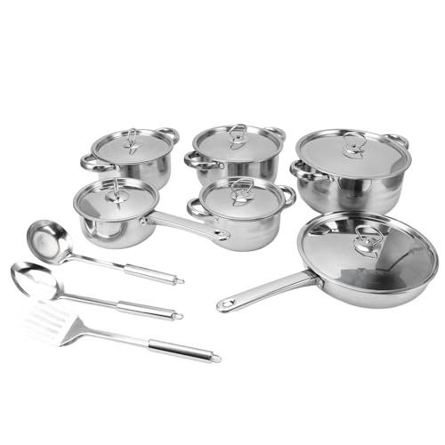 Srliya Topf- und Pfannenset aus Edelstahl, Kochgeschirrset für die Küche, Topf- und Pfannenset aus Edelstahl mit Suppentopf, Sauteusendeckeln Zum Kochen zu Hause Srliya Topf- und Pfannenset aus Edelstahl, Kochgeschirrset für die Küche, Topf- und Pfannenset aus Edelstahl mit Suppentopf, Sauteusendeckeln Zum Kochen zu Hause von Srliya