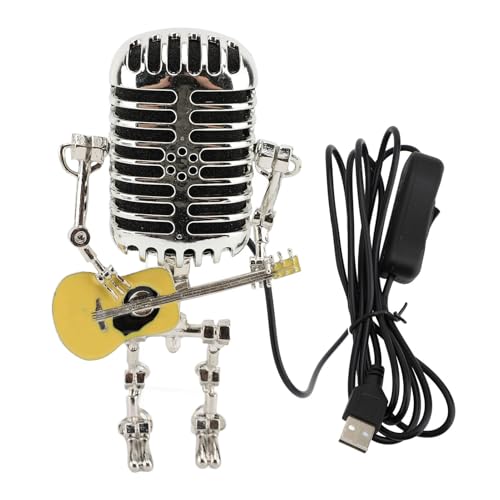 Srliya Vintage Mikrofon Gitarre Roboter Tischlampe Aluminium Retro Metall Roboter Nachtlicht für Schlafzimmer Schreibtisch Home Decor (Gelb) von Srliya
