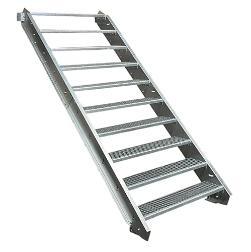 10 Stufen Stahltreppe Breite 60cm Geschosshöhe 150-200cm / Robuste Außentreppe/Wangentreppe/Stabile Industrietreppe für den Außenbereich/Inklusive Zubehör von Srm-Design