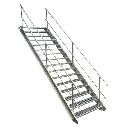 16 Stufen Stahltreppe mit beidseitigem Geländer/Breite 110cm Geschosshöhe 274-340cm / Robuste Außentreppe/Wangentreppe/Stabile Industrietreppe für den Außenbereich/Inklusive Zubehör 16 Stufen Stahltreppe mit beidseitigem Geländer/Breite 110cm Geschosshöhe 274-340cm / Robuste Außentreppe/Wangentreppe/Stabile Industrietreppe für den Außenbereich/Inklusive Zubehör von Srm-Design