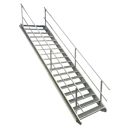 18 Stufen Stahltreppe mit beidseitigem Geländer/Breite 150cm Geschosshöhe 299-360cm / Robuste Außentreppe/Wangentreppe/Stabile Industrietreppe für den Außenbereich/Inklusive Zubehör 18 Stufen Stahltreppe mit beidseitigem Geländer/Breite 150cm Geschosshöhe 299-360cm / Robuste Außentreppe/Wangentreppe/Stabile Industrietreppe für den Außenbereich/Inklusive Zubehör von Srm-Design