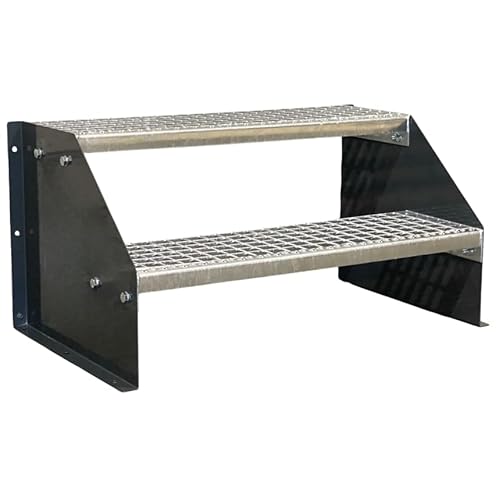 2 Stufen Standtreppe Stahltreppe freistehend Breite 120cm Höhe 42cm Anthrazitgrau/Robuste Außentreppe/Stabile Industrietreppe für den Außenbereich von Srm-Design