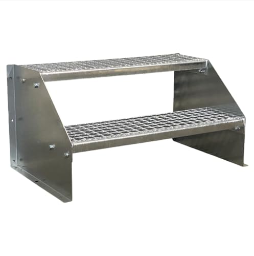 2 Stufen Standtreppe Stahltreppe freistehend Breite 120cm Höhe 42cm Verzinkt/Robuste Außentreppe/Stabile Industrietreppe für den Außenbereich von Srm-Design