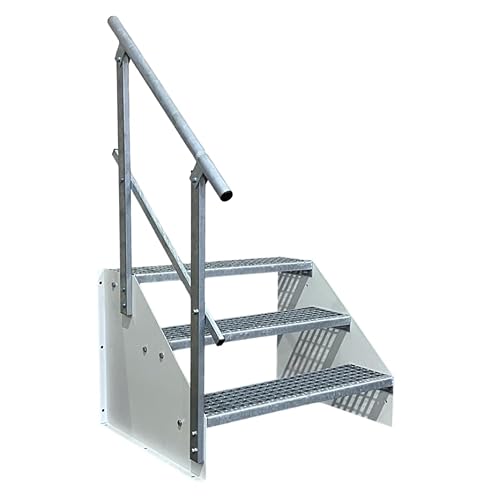 3 Stufen Standtreppe Stahltreppe freistehend Breite 100cm Höhe 63cm weiß 1x Geländer von Srm Design