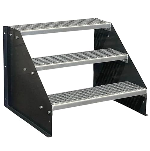 3 Stufen Standtreppe Stahltreppe freistehend Breite 80cm Höhe 63cm Anthrazitgrau/Robuste Außentreppe/Stabile Industrietreppe für den Außenbereich von Srm-Design