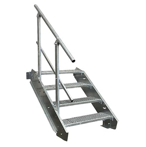 4 Stufen Stahltreppe einseitigem Gelände/Breite 80 cm Geschosshöhe 55-85cm / Robuste Außentreppe/Wangentreppe/Stabile Industrietreppe für den Außenbereich/Inklusive Zubehör von Srm-Design