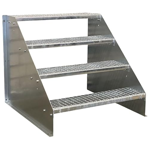 4 Stufen Standtreppe Stahltreppe freistehend Breite 100cm Höhe 84cm Verzinkt/Robuste Außentreppe/Stabile Industrietreppe für den Außenbereich von Srm-Design
