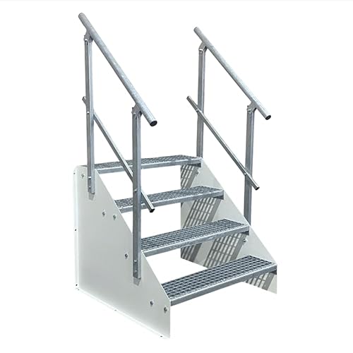 4 Stufen Standtreppe Stahltreppe freistehend Breite 70cm Höhe 84cm weiß 2X Geländer von Srm Design